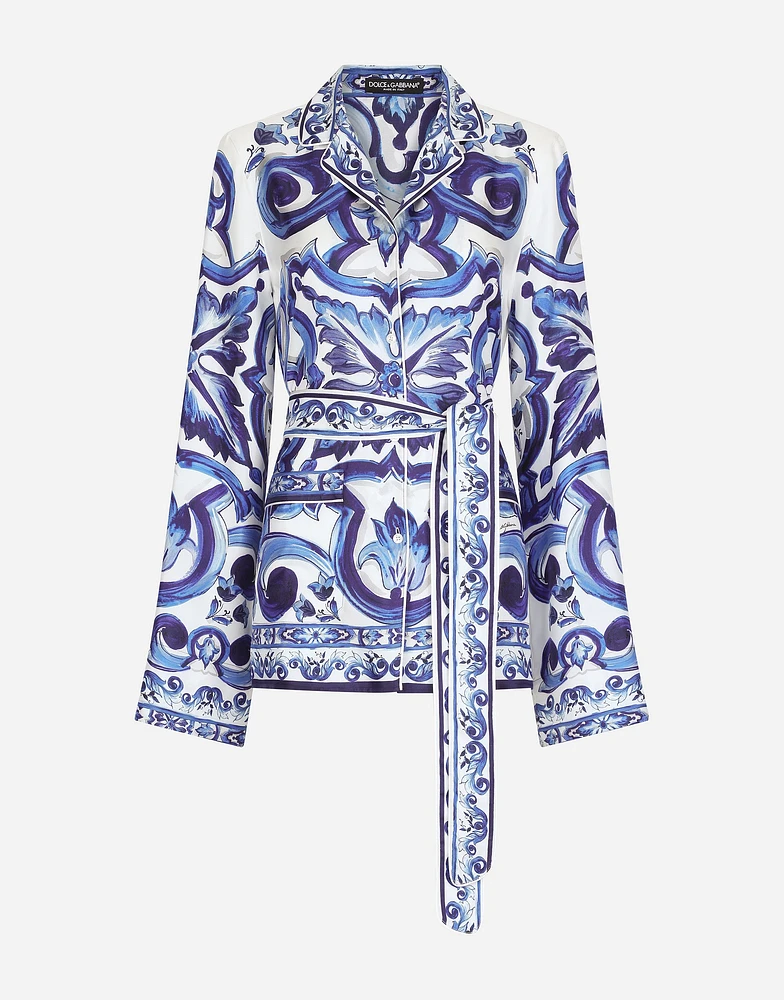 Majolica-print twill pajama shirt