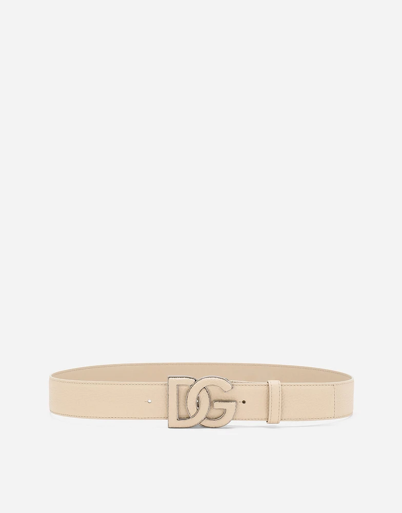 Deerskin-print calfskin belt with logo print