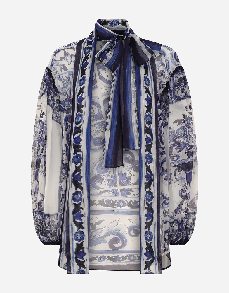Majolica print chiffon shirt