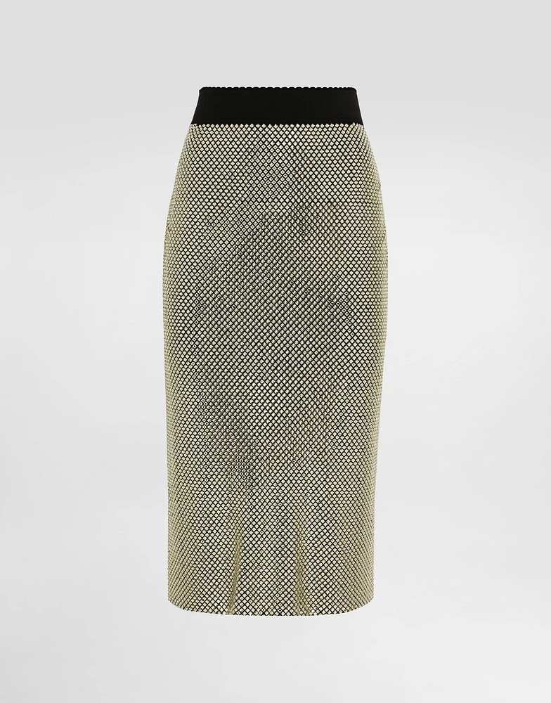 Midi pencil skirt crystal mesh