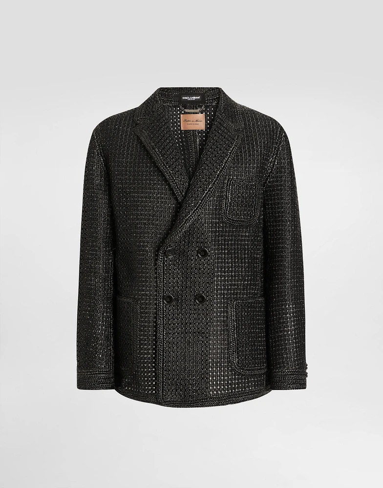 Double-breasted raffia mesh jacket