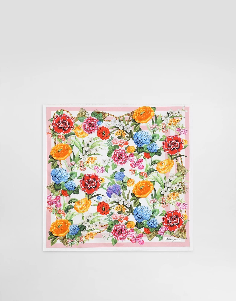 Floral-print silk twill foulard (50x50)