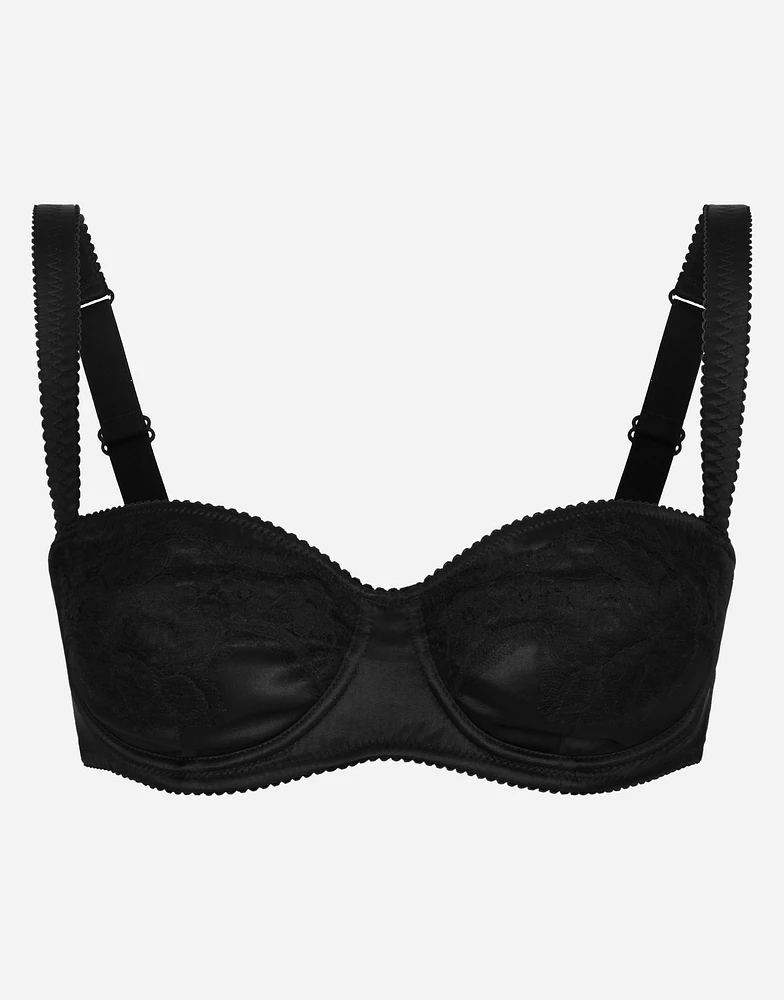 Satin balconette bra with lace detailing