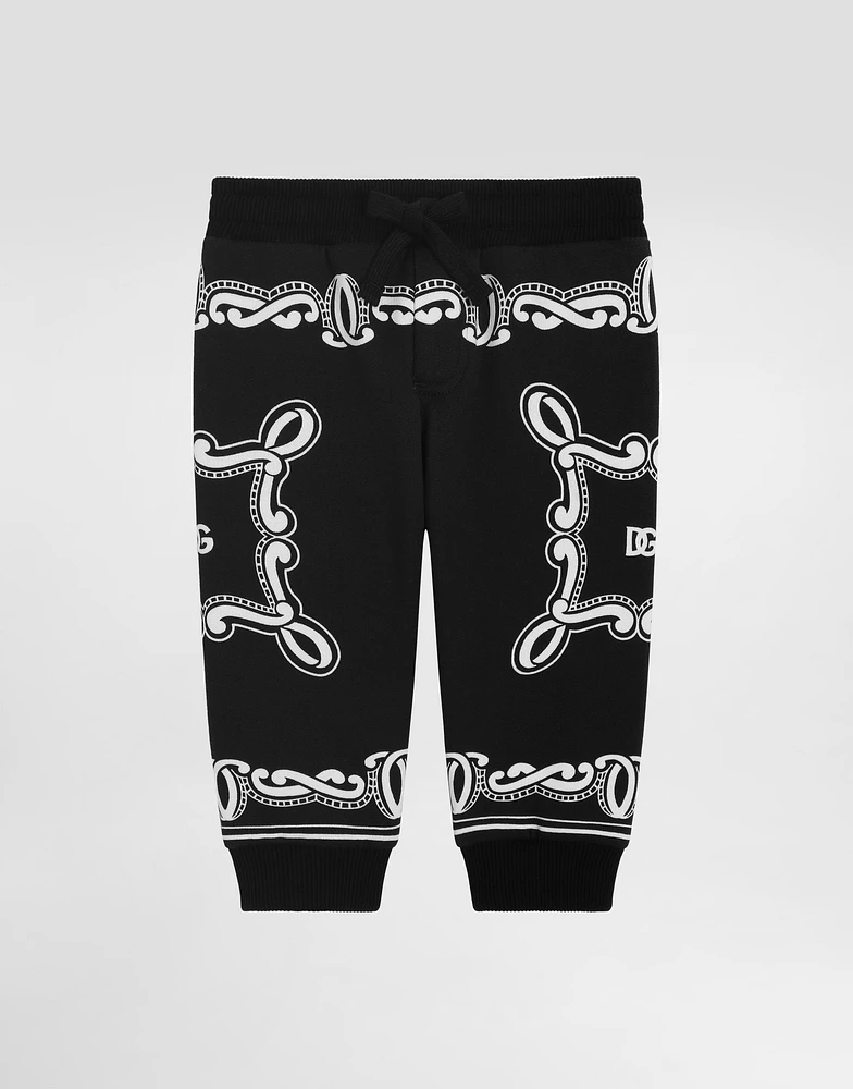 Cotton fleece jogging pants with bandanna print