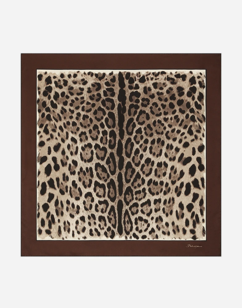 Leopard-print twill scarf (90x90)