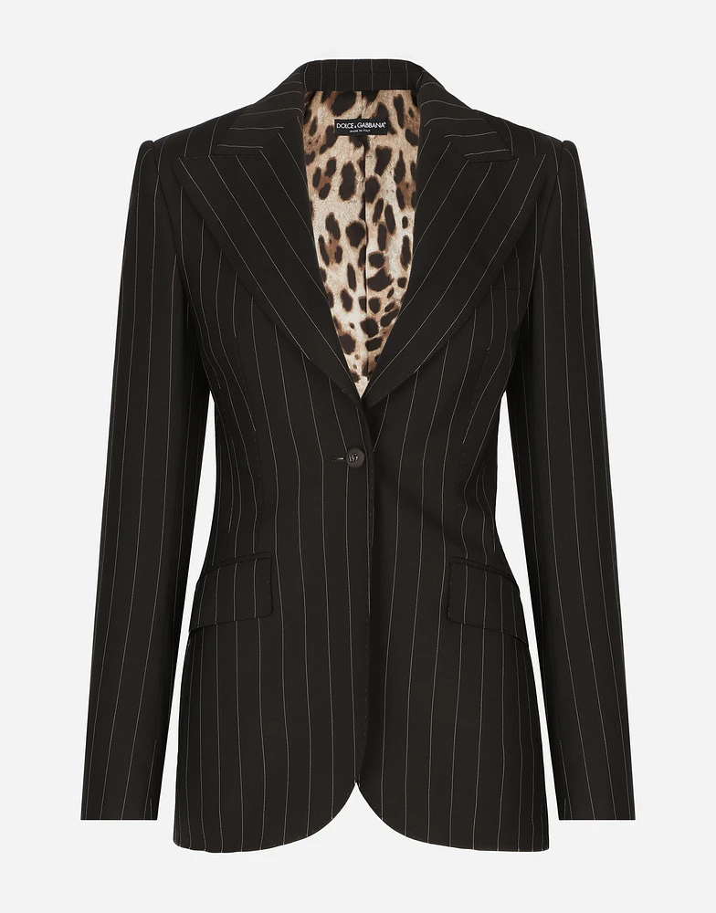 Single-breasted pinstripe wool Turlington jacket