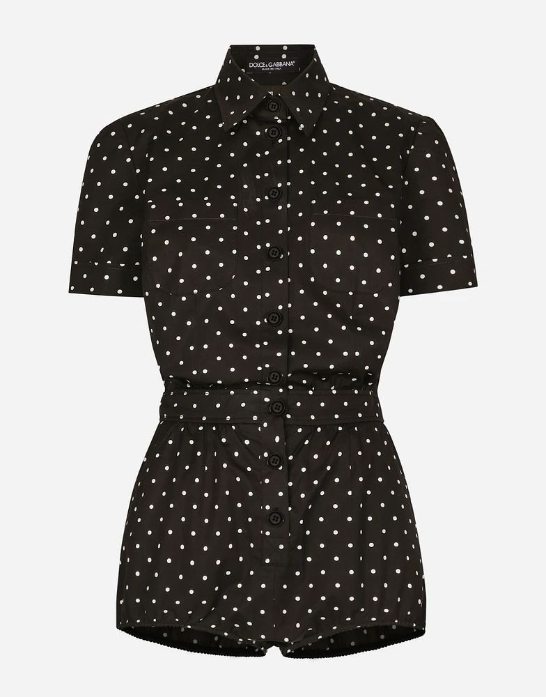 Cotton playsuit with polka-dot print