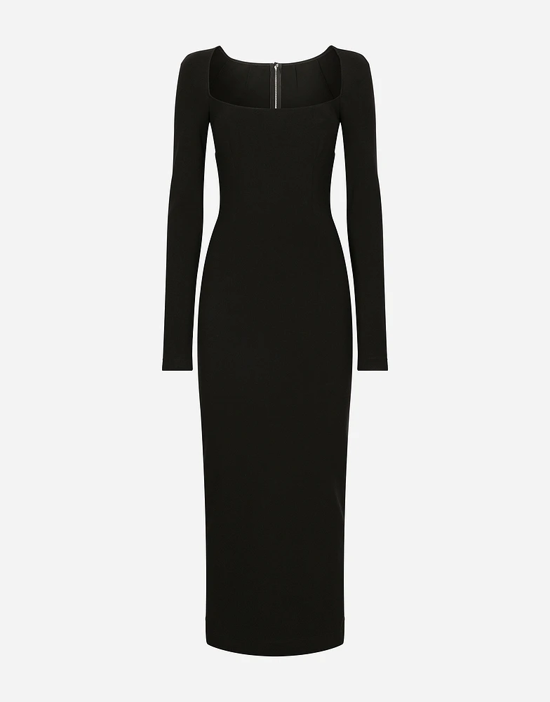 Long-sleeved jersey Milano rib sheath dress: