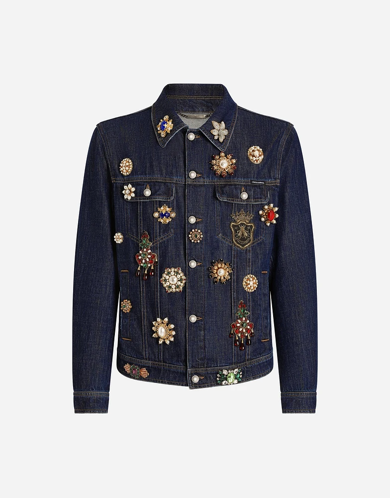 Cotton denim jacket with bejeweled detailing