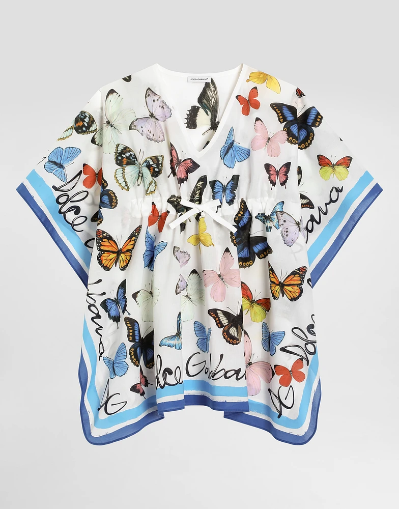 Batiste caftan with butterfly print