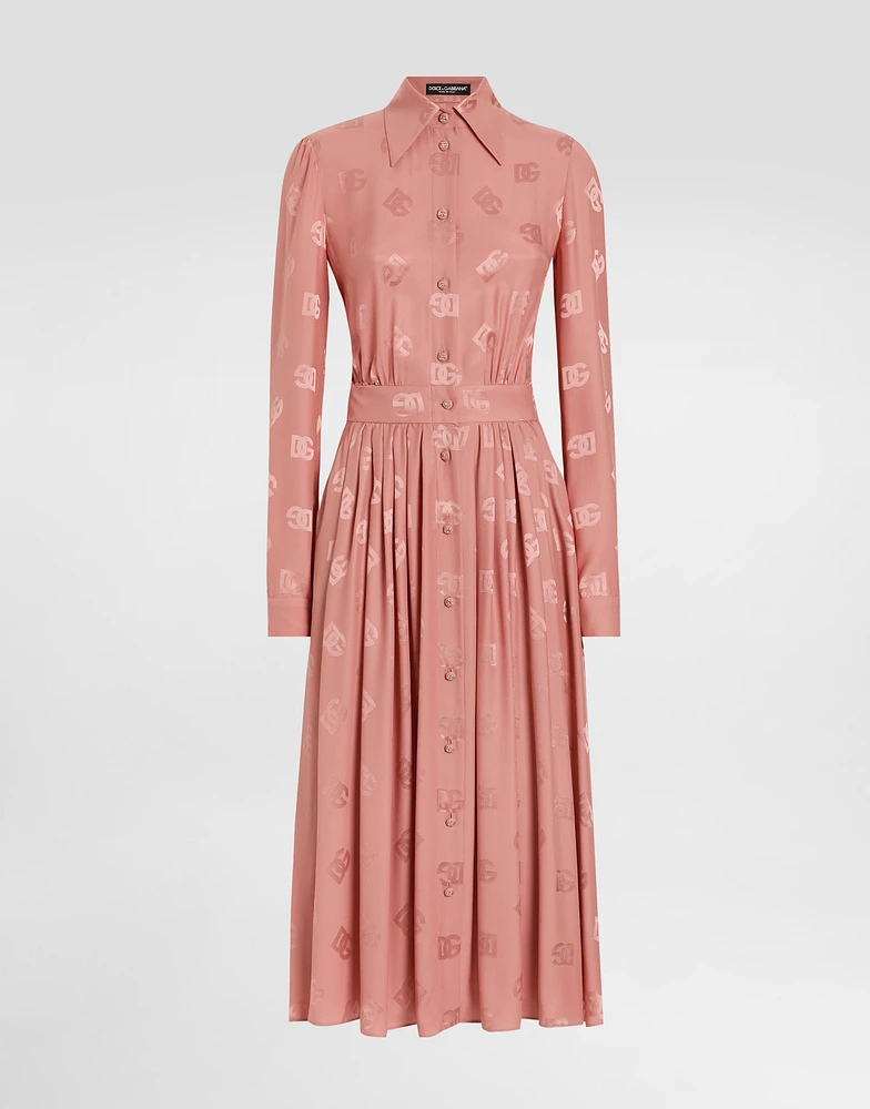 Silk satin jacquard shirt dress with DG logo
