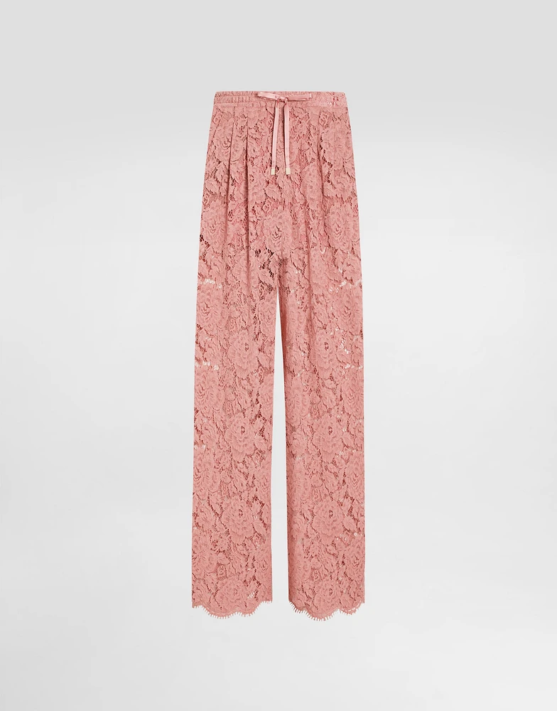 Flared floral cordonetto lace pants with DG logo