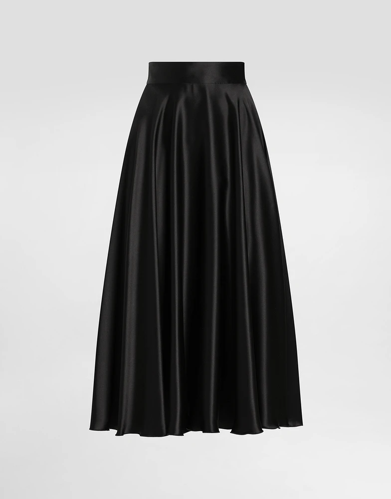 Silk satin calf-length circle skirt