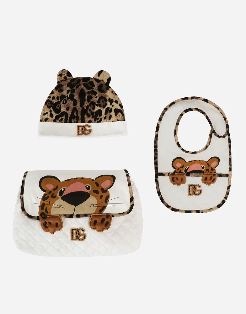 3-piece gift set in baby leopard-print jersey