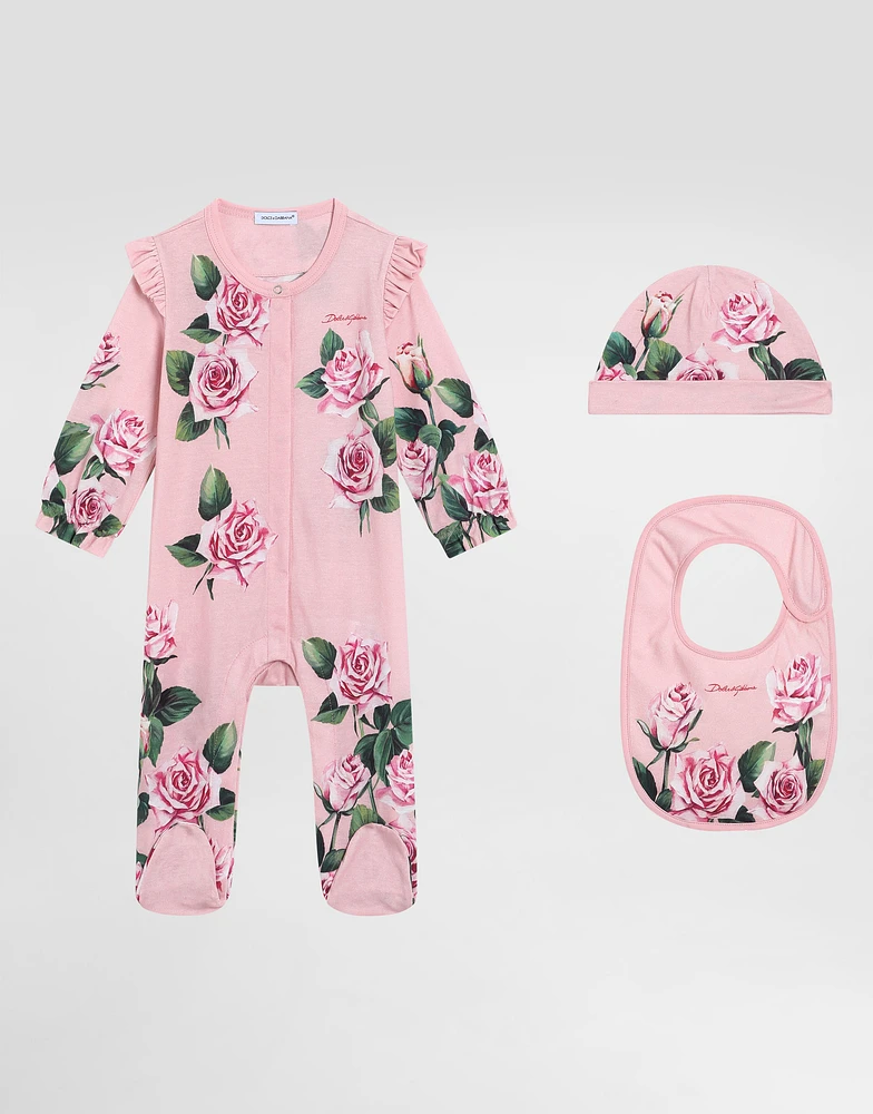 3-piece jersey gift set with rose print
