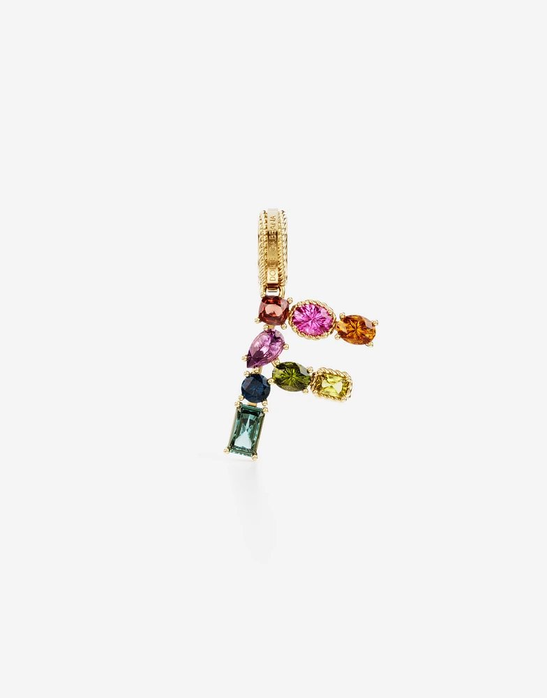 Charm F Lettering 18-carat yellow gold and multicolored gems
