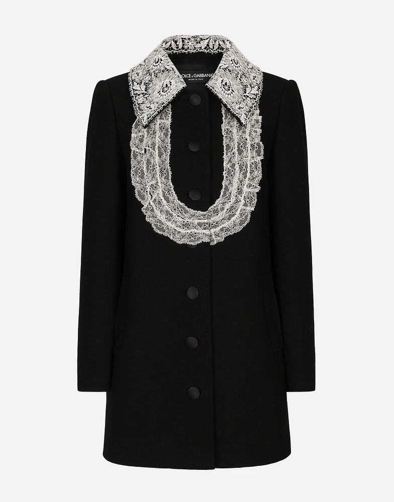 Short wool coat with lace details