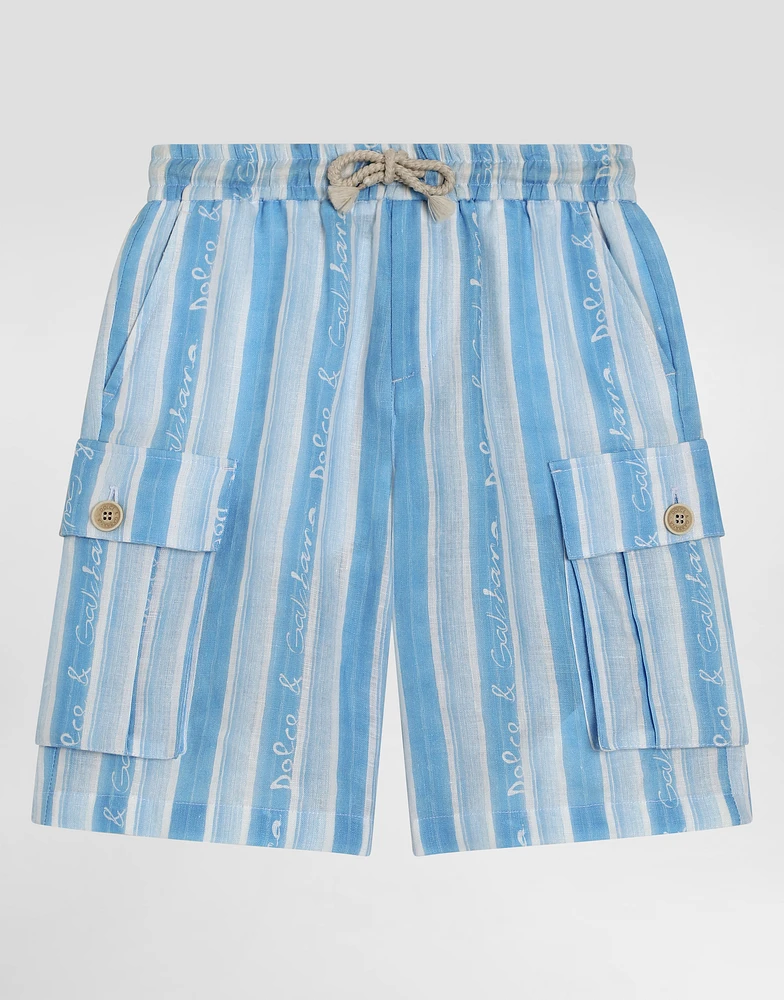 Canvas cargo shorts with striped print