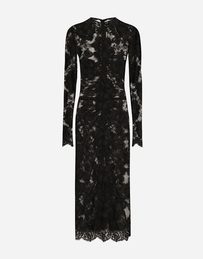 Calf-length floral lace dress