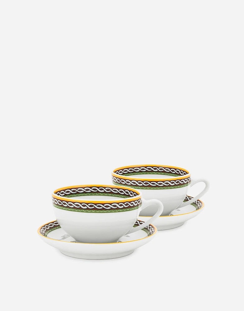 Set 2 Porcelain Teacups with Saucers