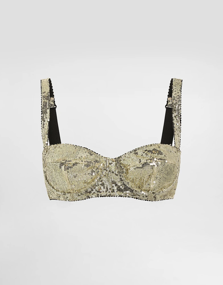 Balconette bra with micro-sequin embellishment