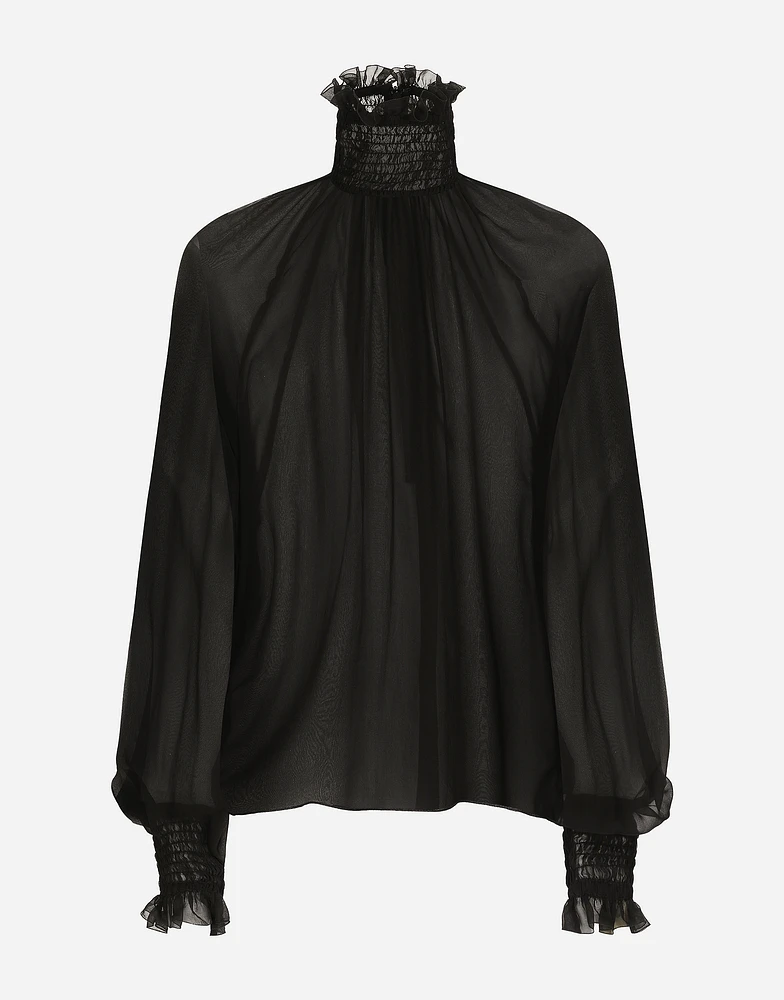 Chiffon blouse with smock-stitch detailing