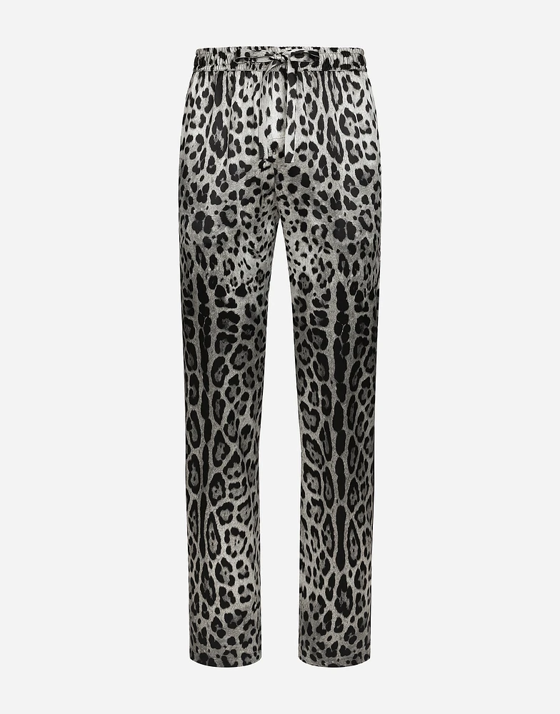 Leopard-print satin pants