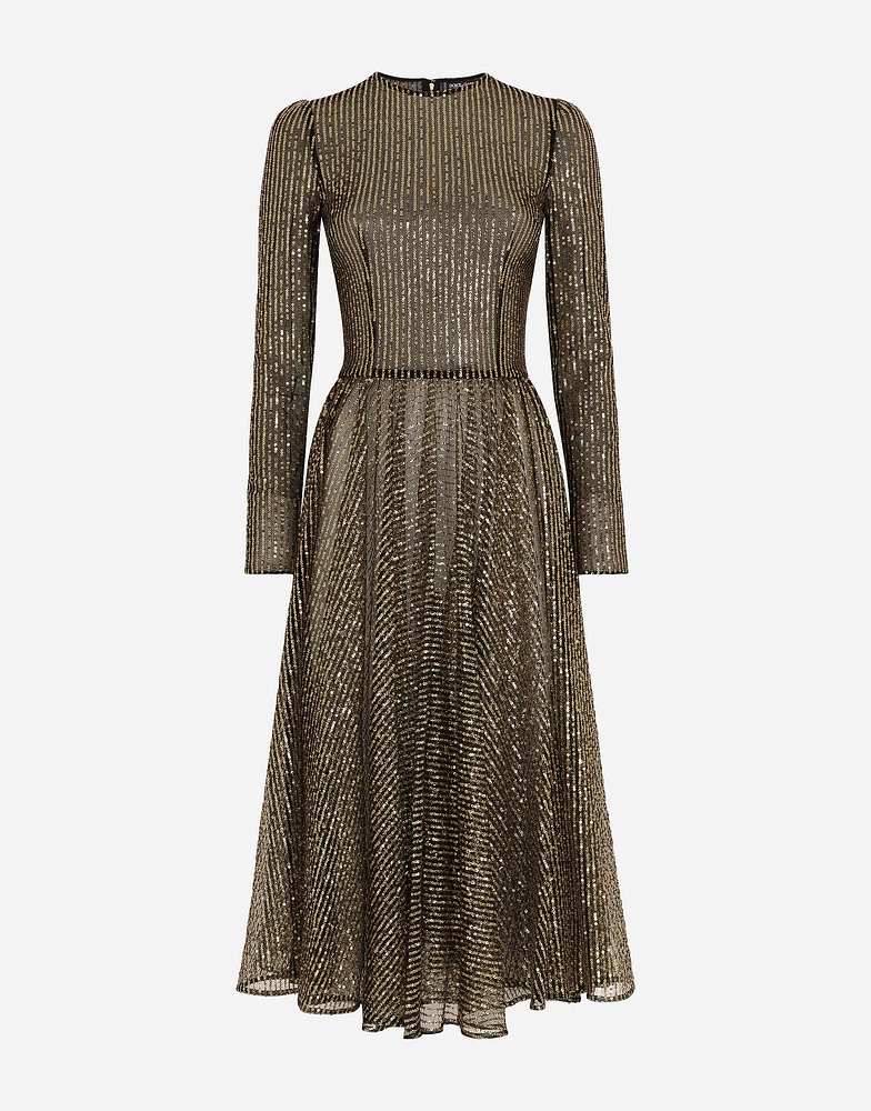Long-sleeved sequined midi dress