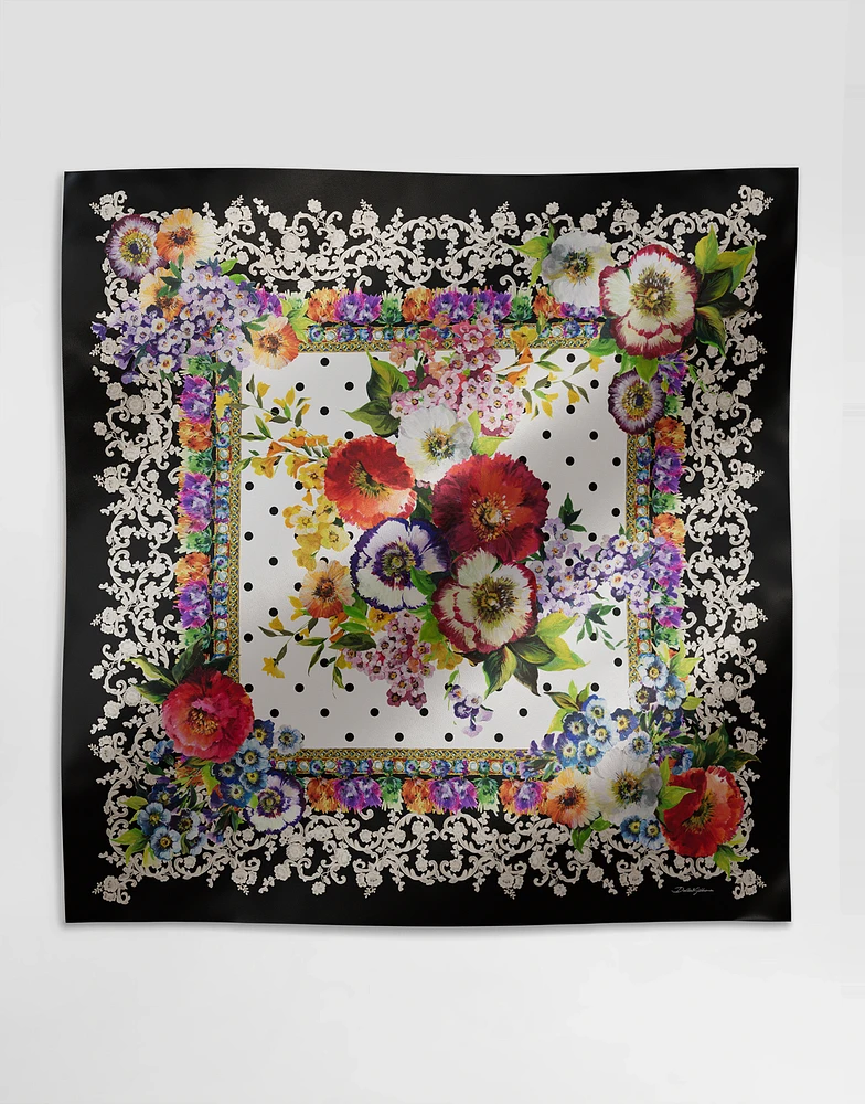 Floral-print silk twill foulard (90x90)