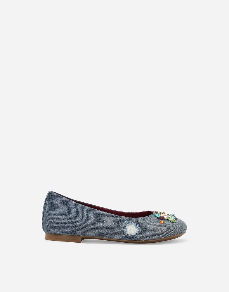 Patchwork denim ballet flats