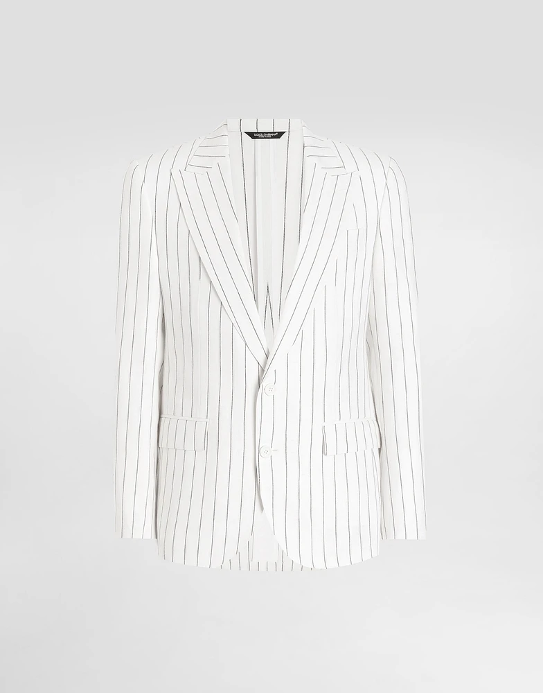 Single-breasted pinstripe linen-blend jacket