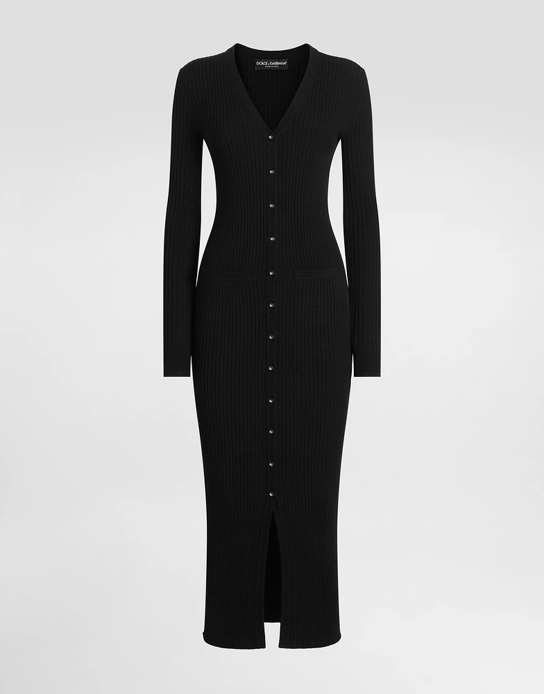 Long ribbed wool cardigan