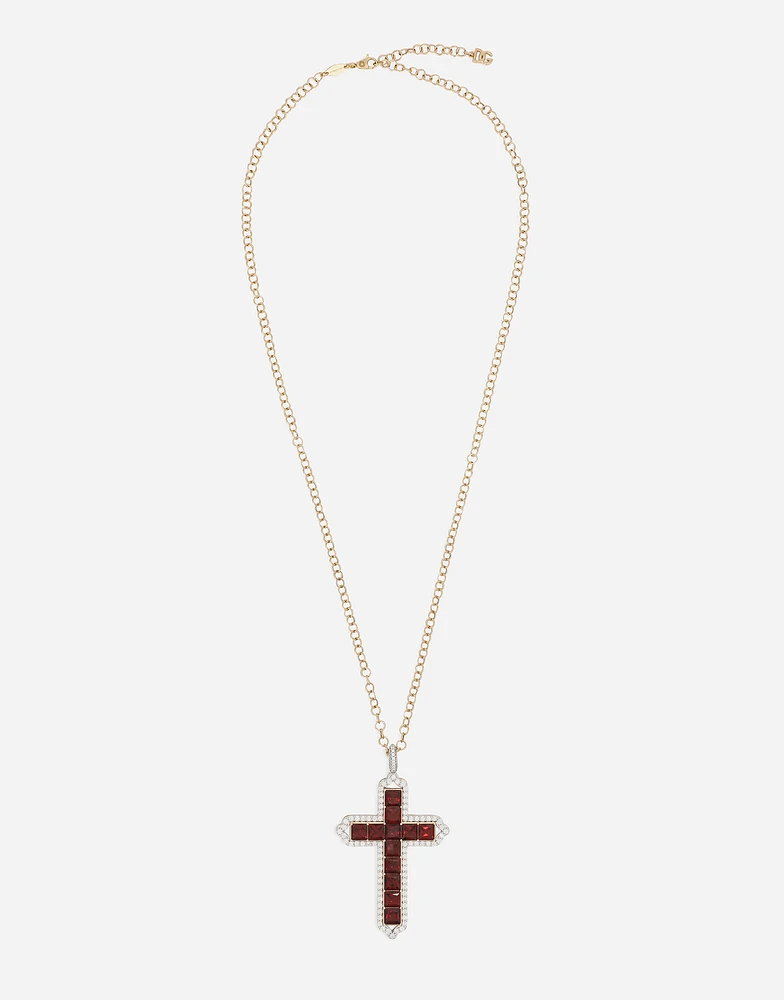 Cross Pendant 18-carat yellow and white gold, rhodolite garnets, and diamonds