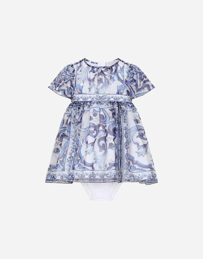 Majolica-print chiffon midi dress
