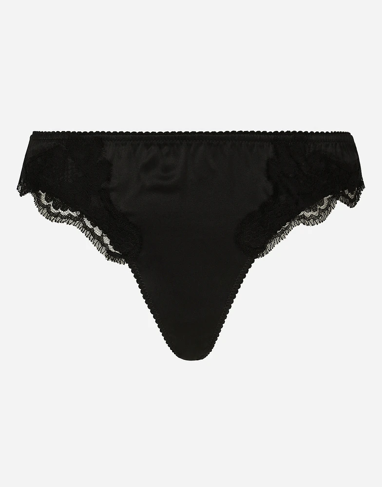 Satin thong with lace