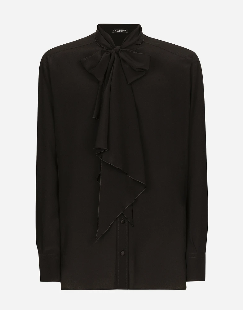 Oversize silk shirt with pussy-bow
