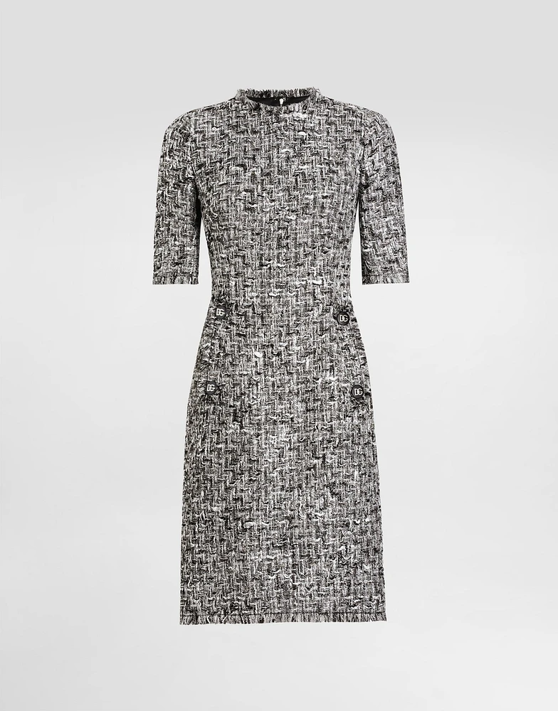Raschel tweed midi dress with short sleeves