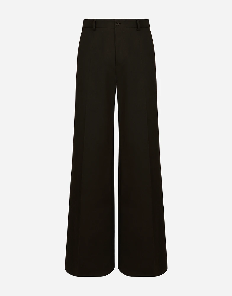 Wide-leg stretch cotton pants