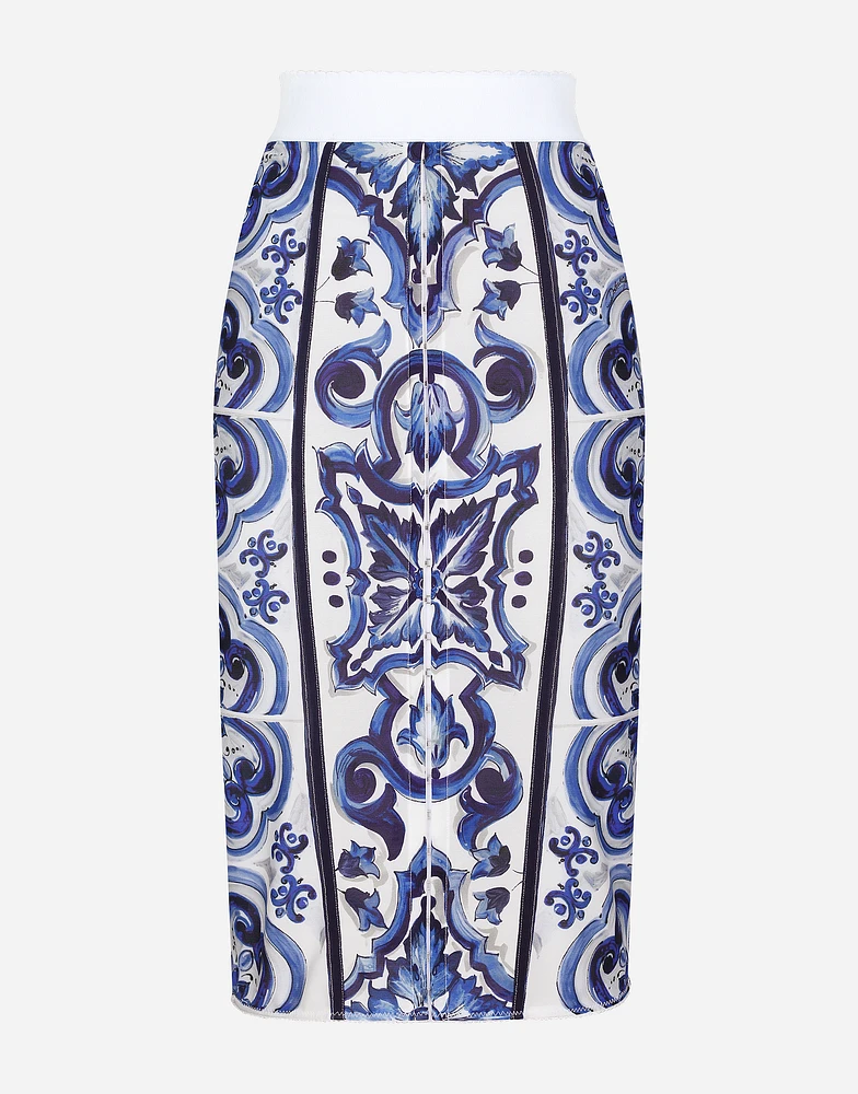 Majolica print midi skirt
