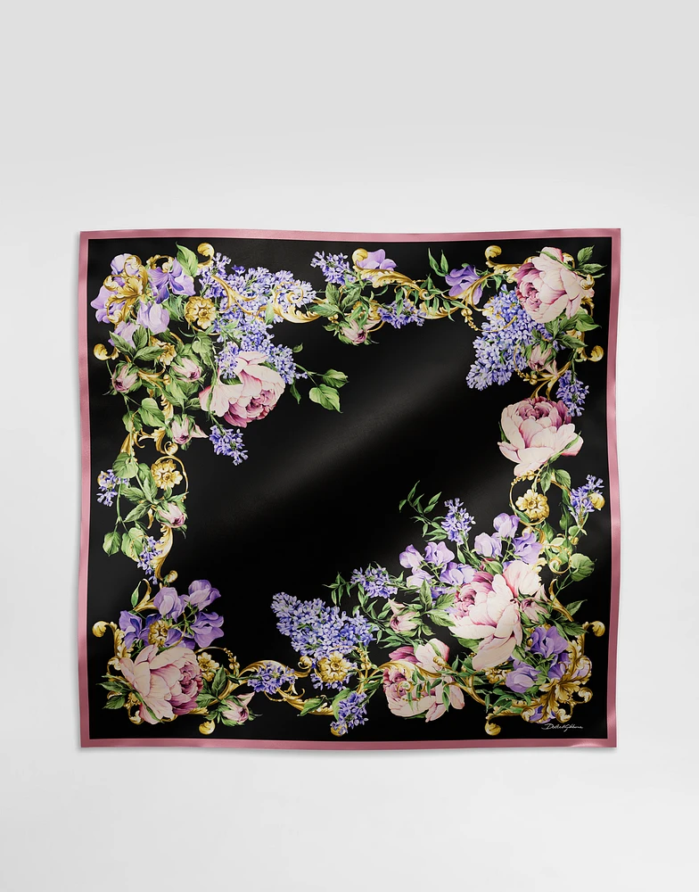 Floral-print silk twill foulard (70x70)
