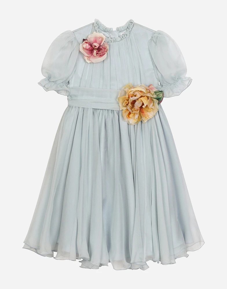 Chiffon dress with 3D flowers