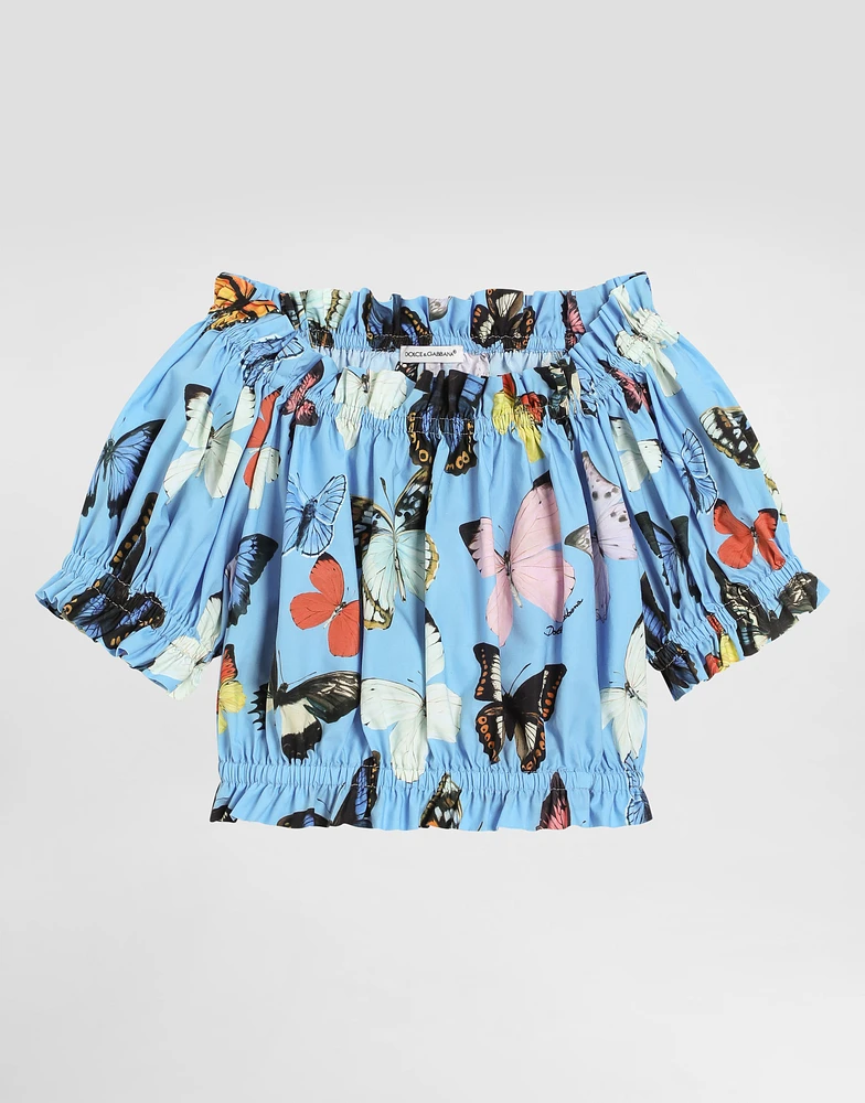 Cotton poplin top with butterfly print