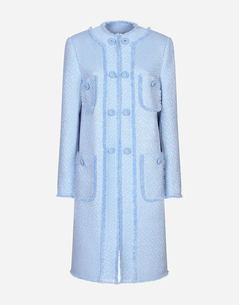 Single-breasted raschel tweed coat