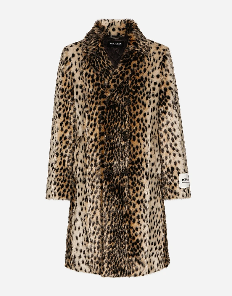 Lynx-effect jacquard faux fur coat