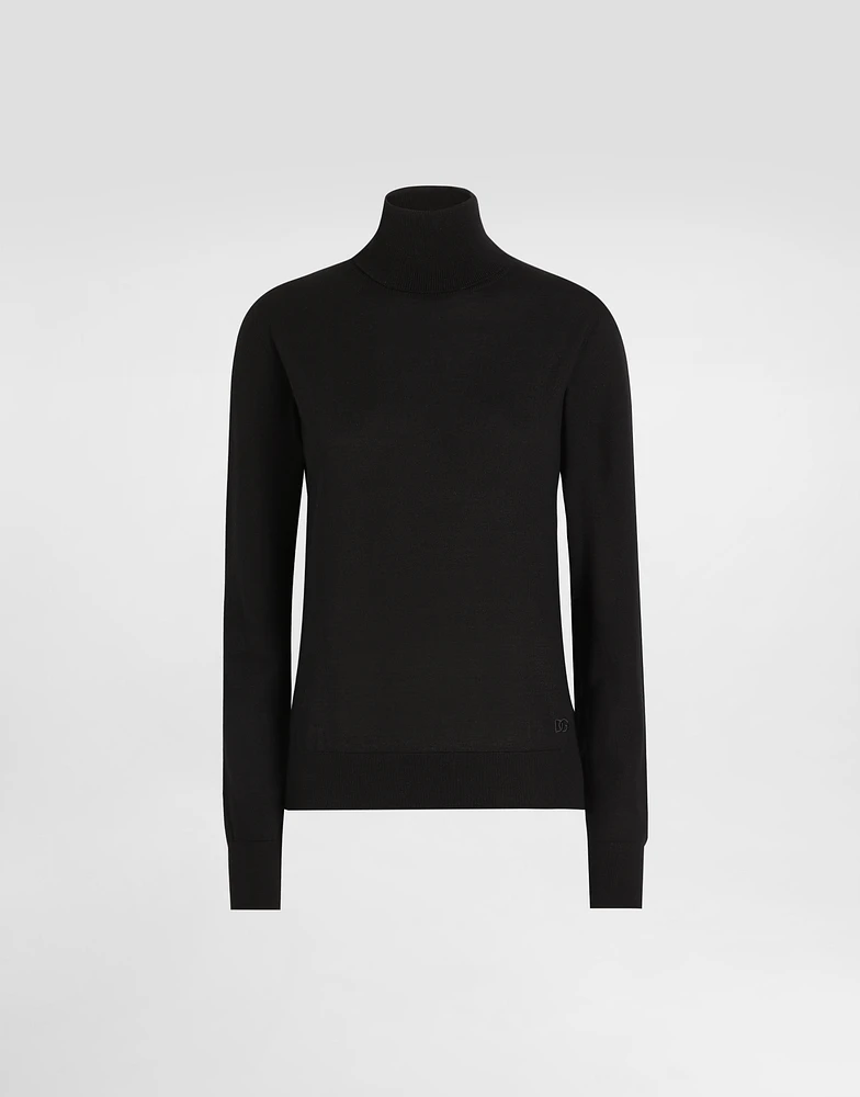 Wool turtle-neck sweater with DG logo embroidery