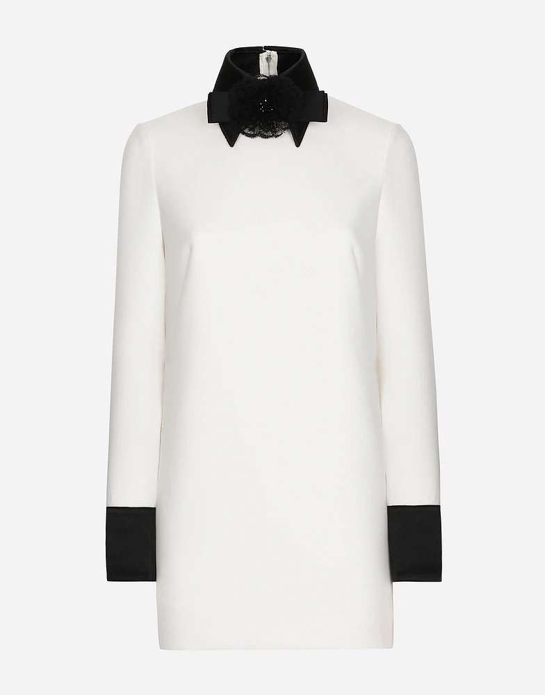 Short woolen dress with satin details