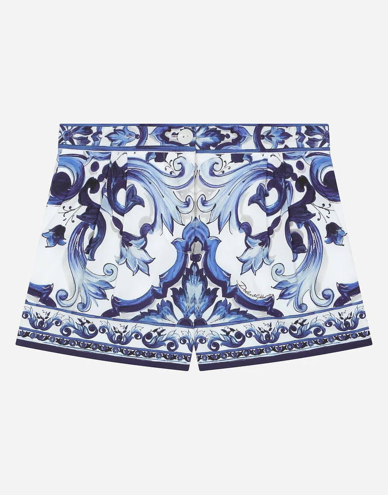 Majolica-print poplin shorts