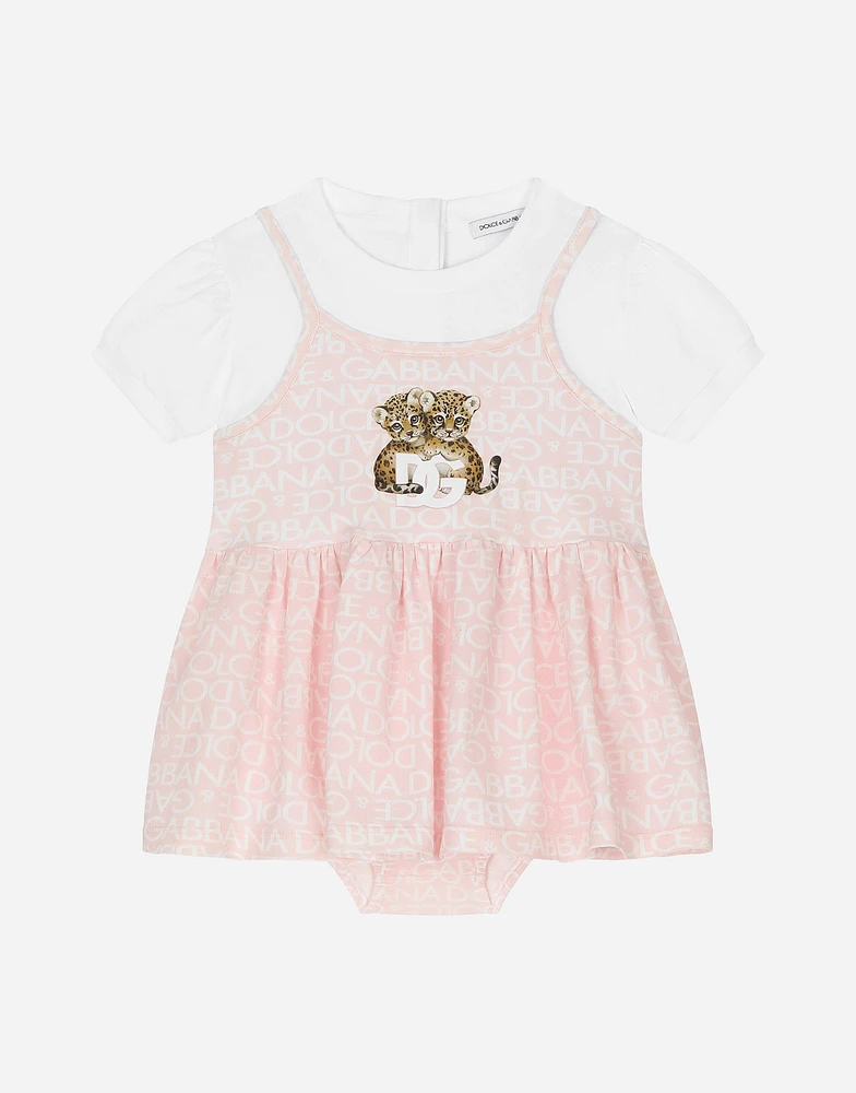 Short-sleeved dress with all-over logo-print
