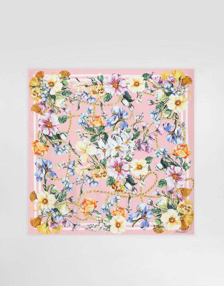 Floral-print silk twill foulard (70x70