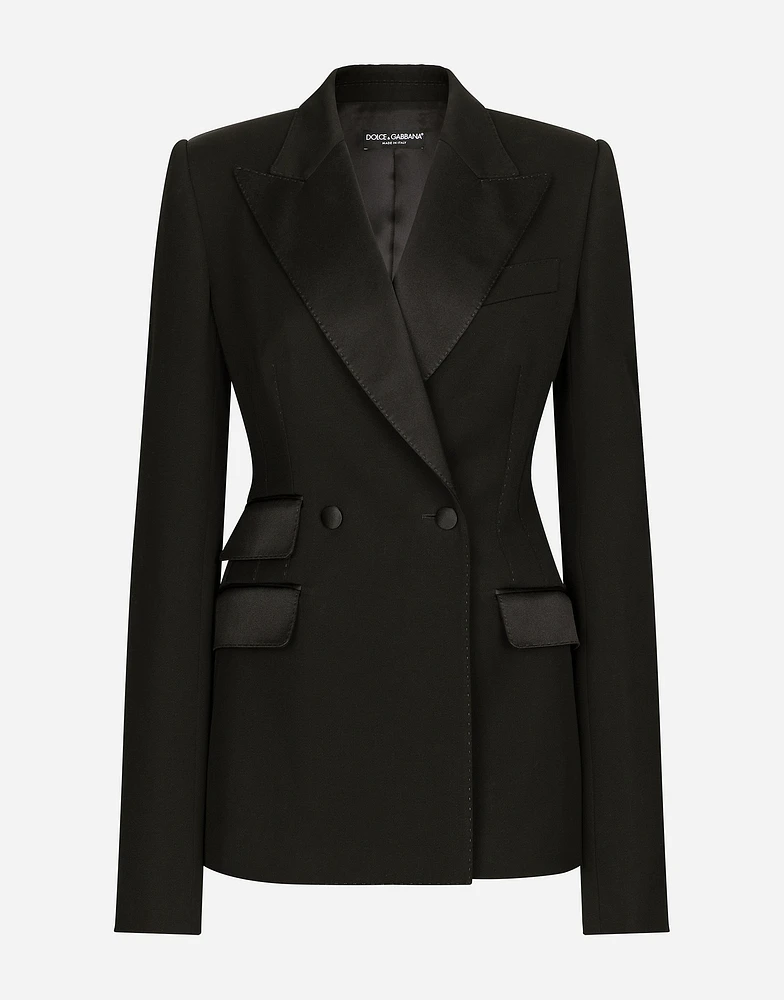 Double-breasted woolen jacket with side vents